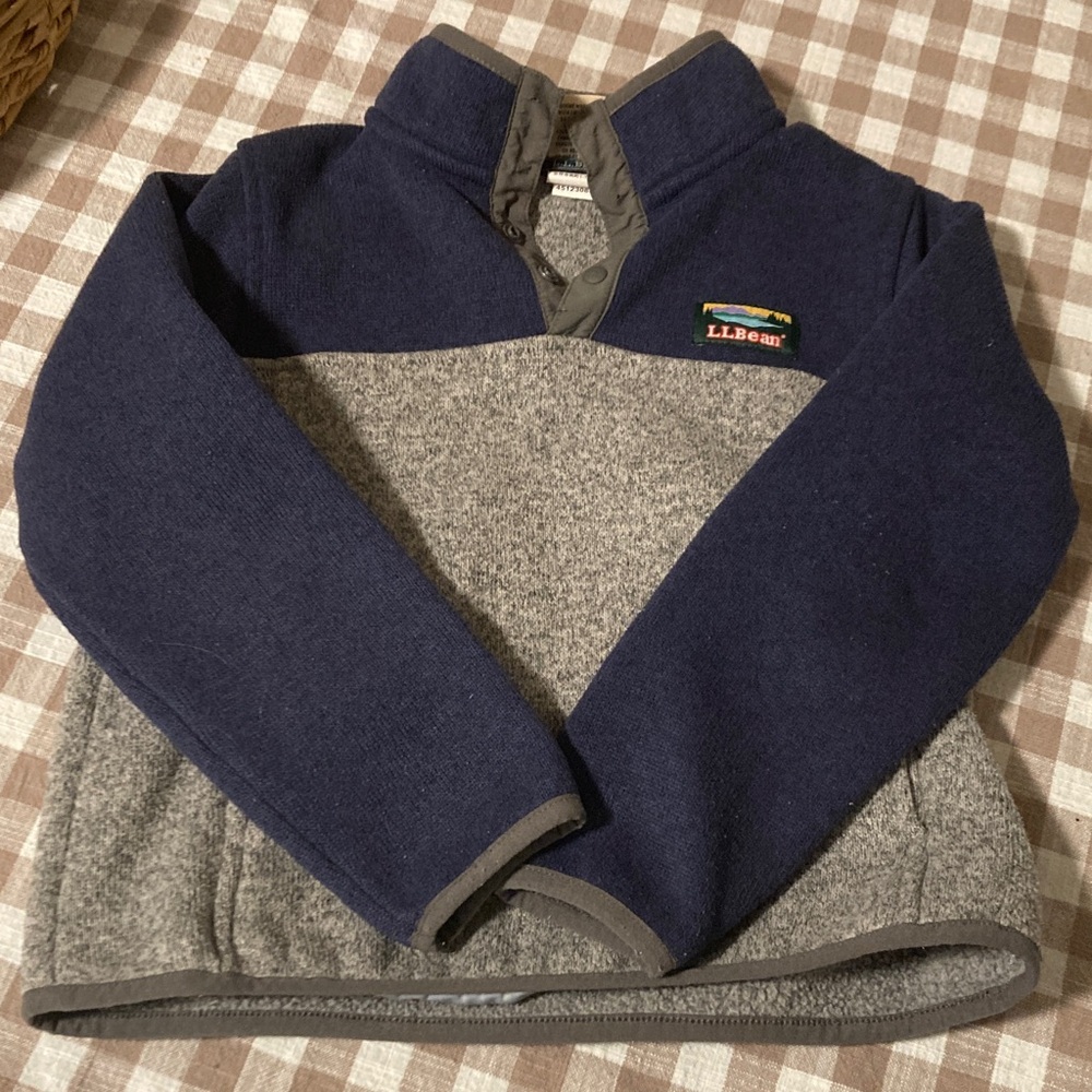 L.L. Bean Kids Blue and Gray Fleece Pullover